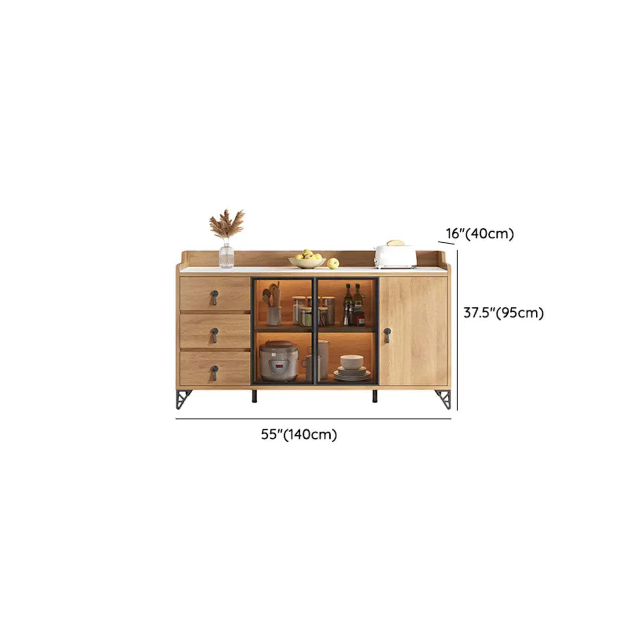 Nut-Brown Wood Kitchen Sideboard China Cabinet