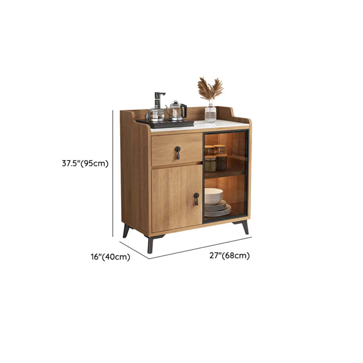 Nut-Brown Wood Kitchen Sideboard China Cabinet