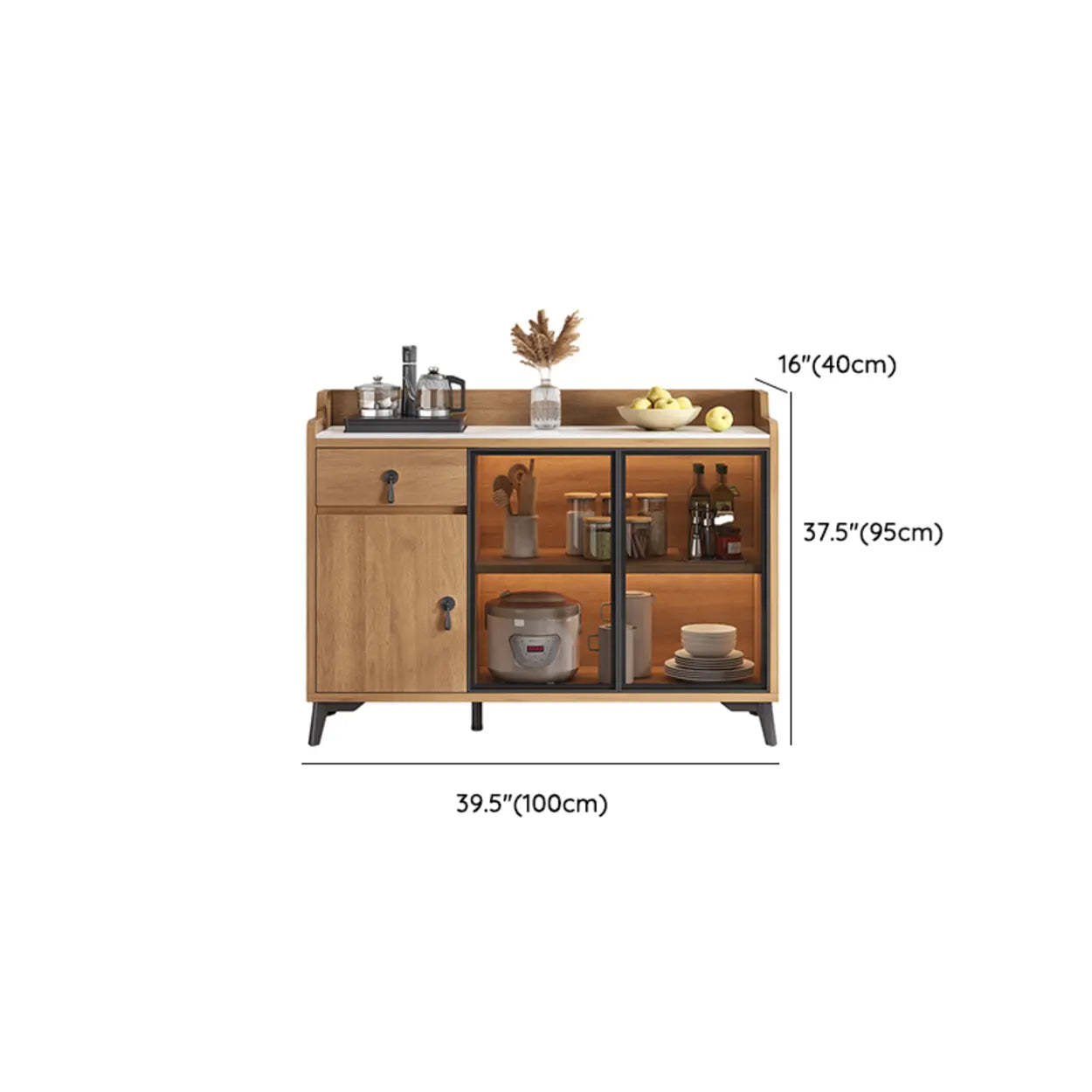 Nut-Brown Wood Kitchen Sideboard China Cabinet