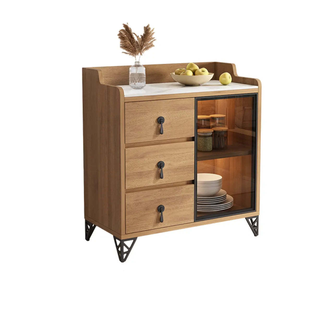 Nut-Brown Wood Kitchen Sideboard China Cabinet — Nut-Brown / 3