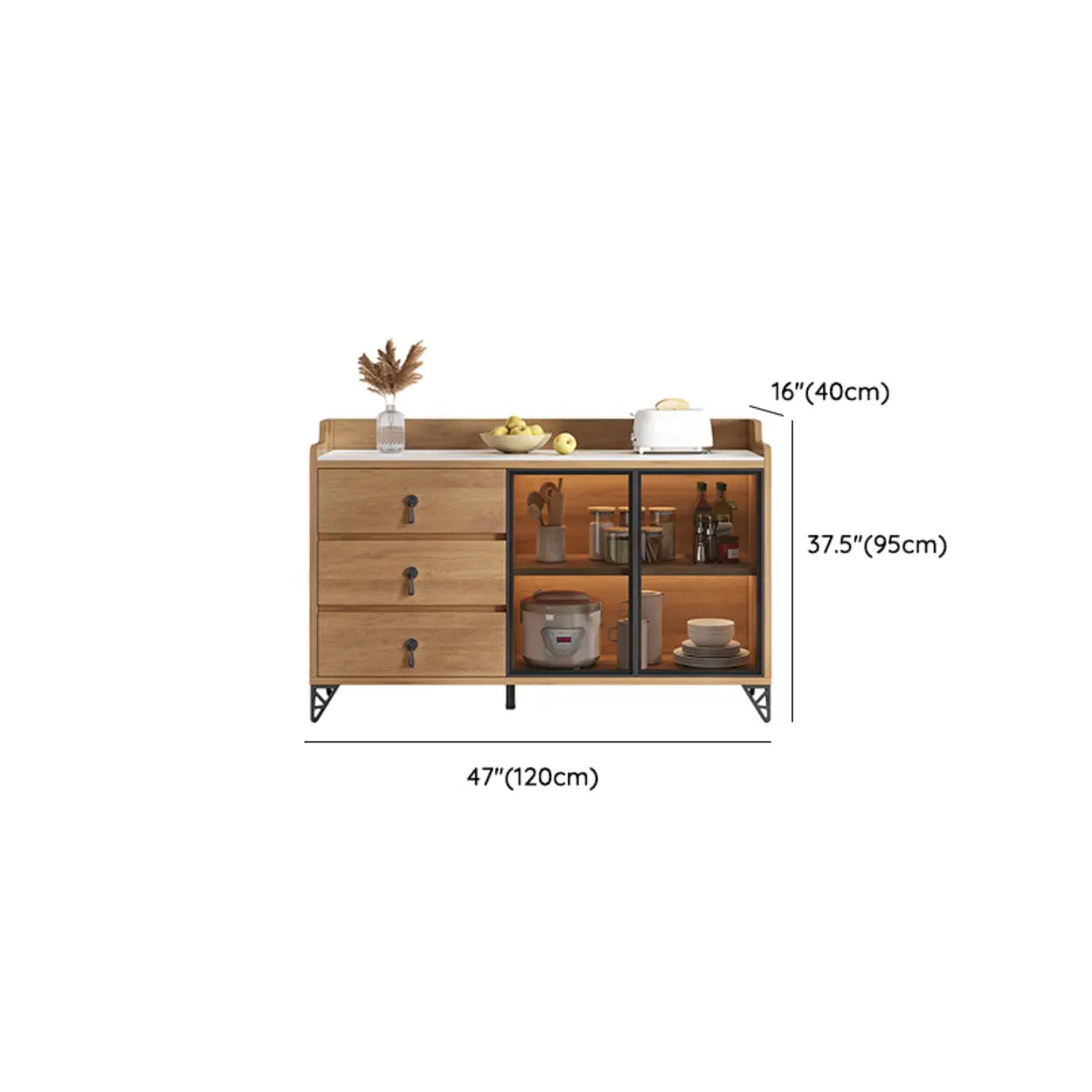Nut-Brown Wood Kitchen Sideboard China Cabinet