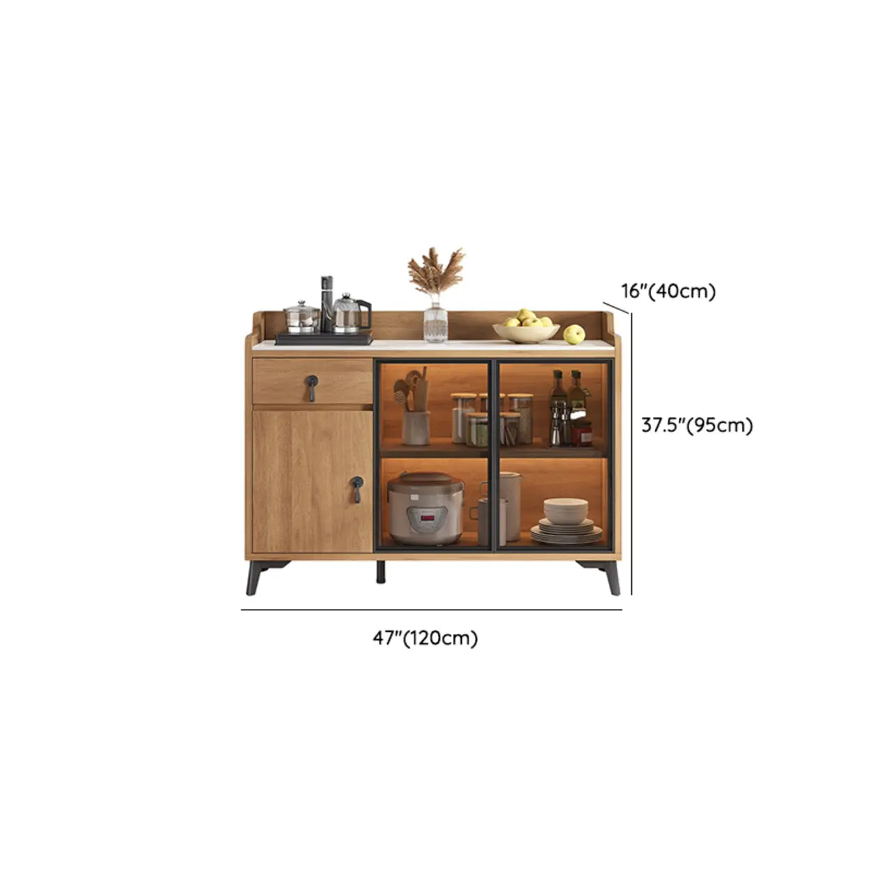 Nut-Brown Wood Kitchen Sideboard China Cabinet