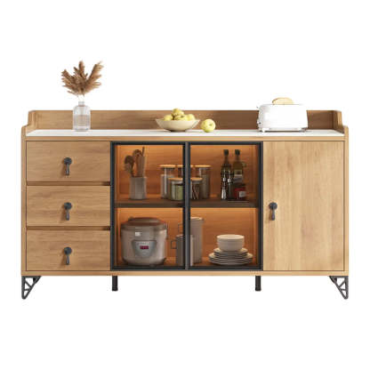 Nut-Brown Wood Kitchen Sideboard China Cabinet