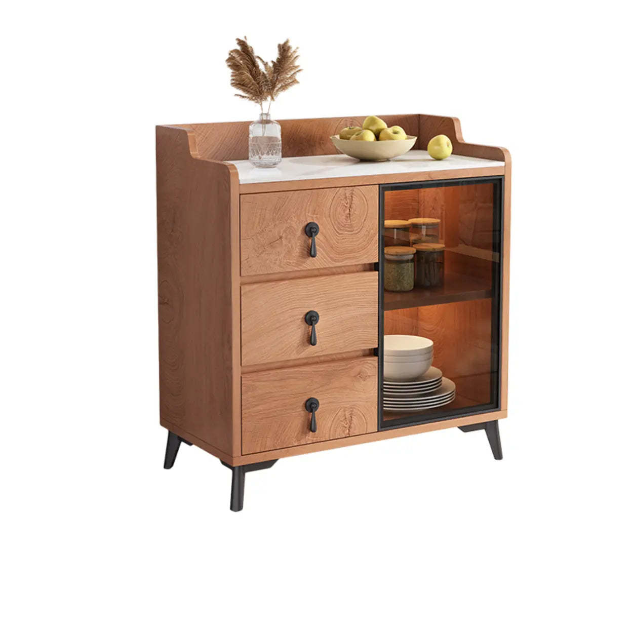 Nut-Brown Wood Kitchen Sideboard China Cabinet — Nut-Brown / Drawer Not Included