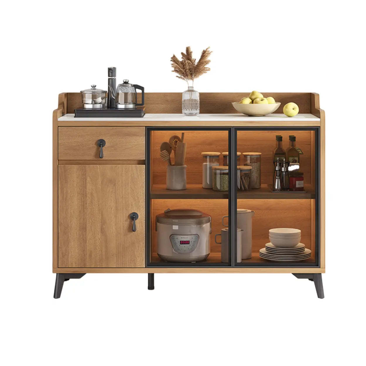 Nut-Brown Wood Kitchen Sideboard China Cabinet — Oak / 3