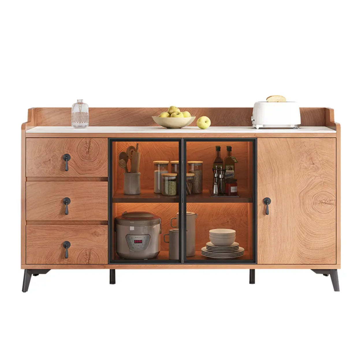 Nut-Brown Wood Kitchen Sideboard China Cabinet
