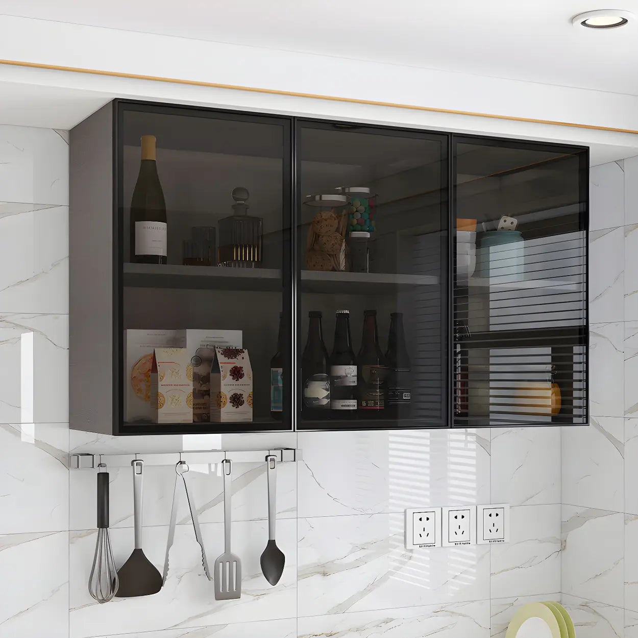 Wall-Mounted Glass Kitchen Hutch Cabinet