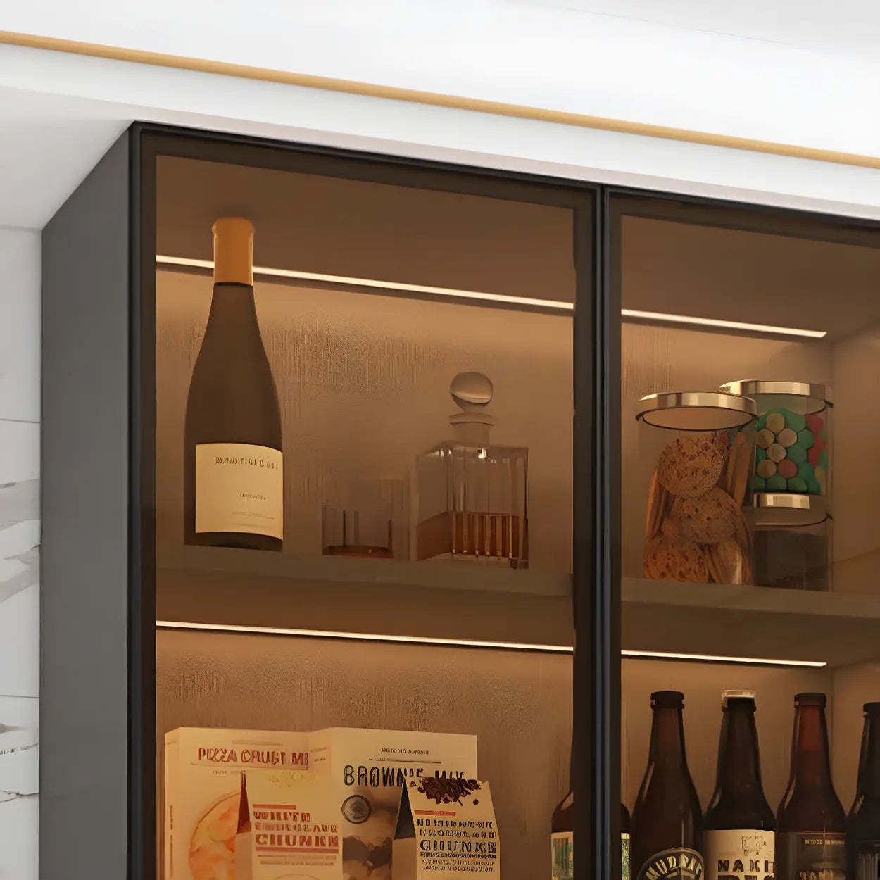 Wall-Mounted Glass Kitchen Hutch Cabinet
