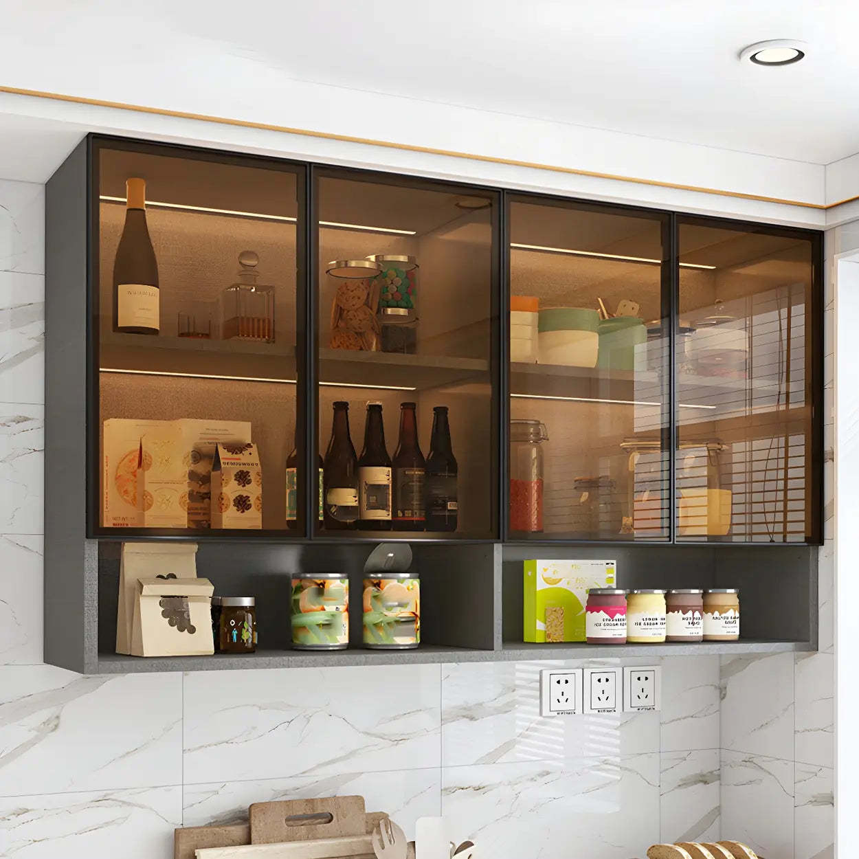 Wall-Mounted Glass Kitchen Hutch Cabinet