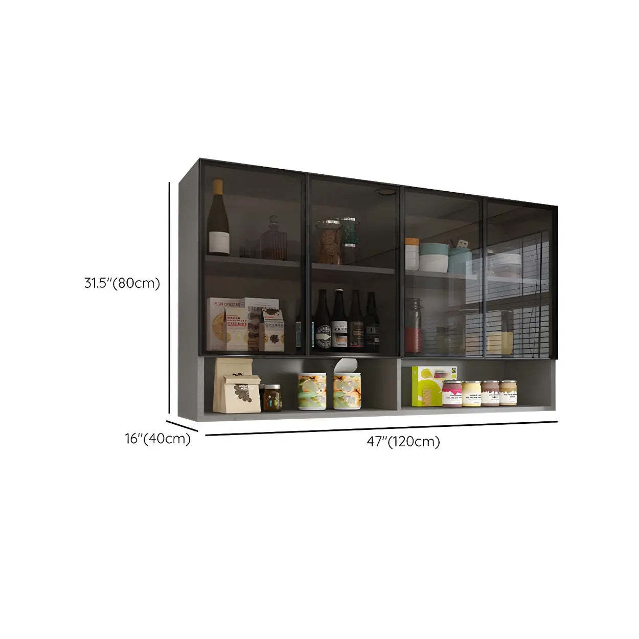 Modern wall-mounted storage gray wine cabinets — 47.2"L x 12.6"W x 23.6"H