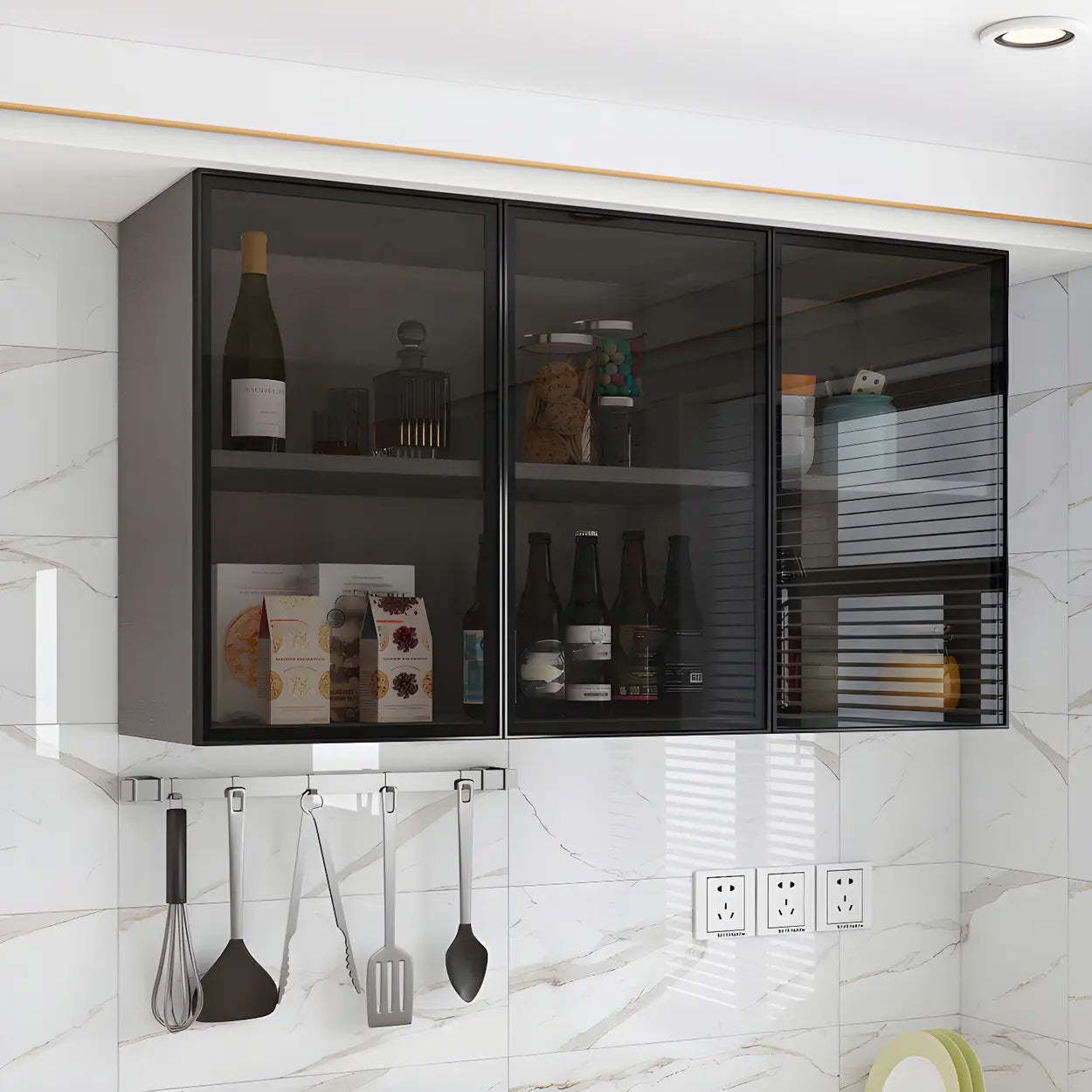 Wall-Mounted Glass Kitchen Hutch Cabinet