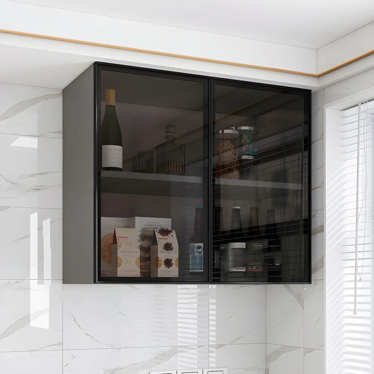 Wall-Mounted Glass Kitchen Hutch Cabinet