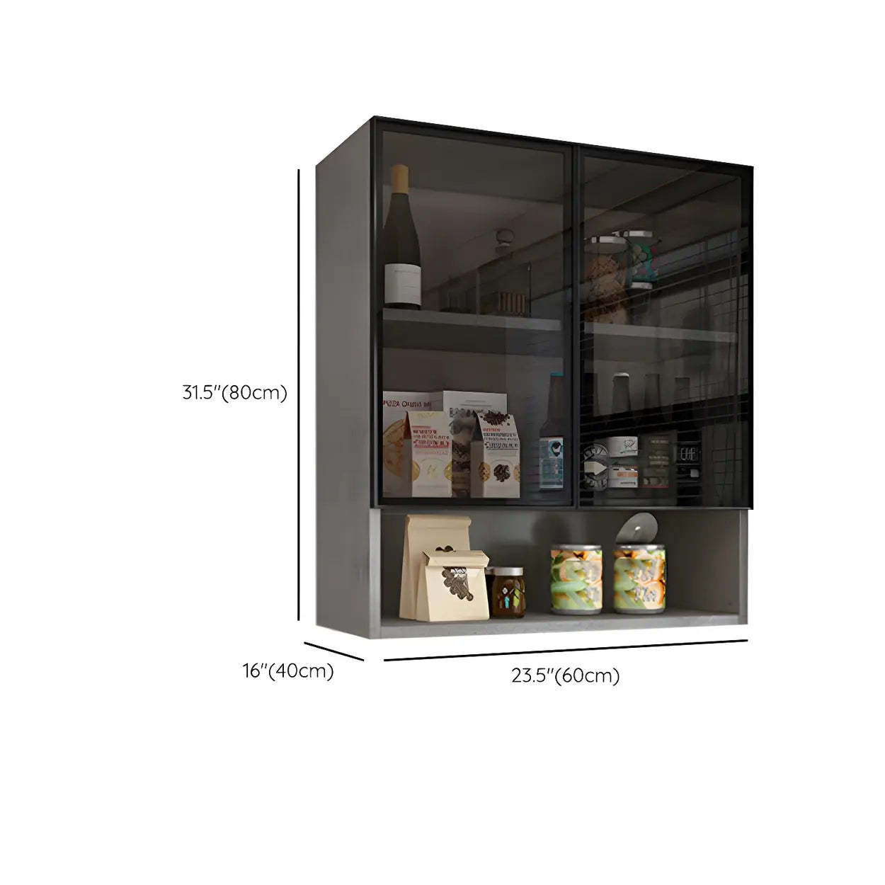 Wall-Mounted Glass Kitchen Hutch Cabinet