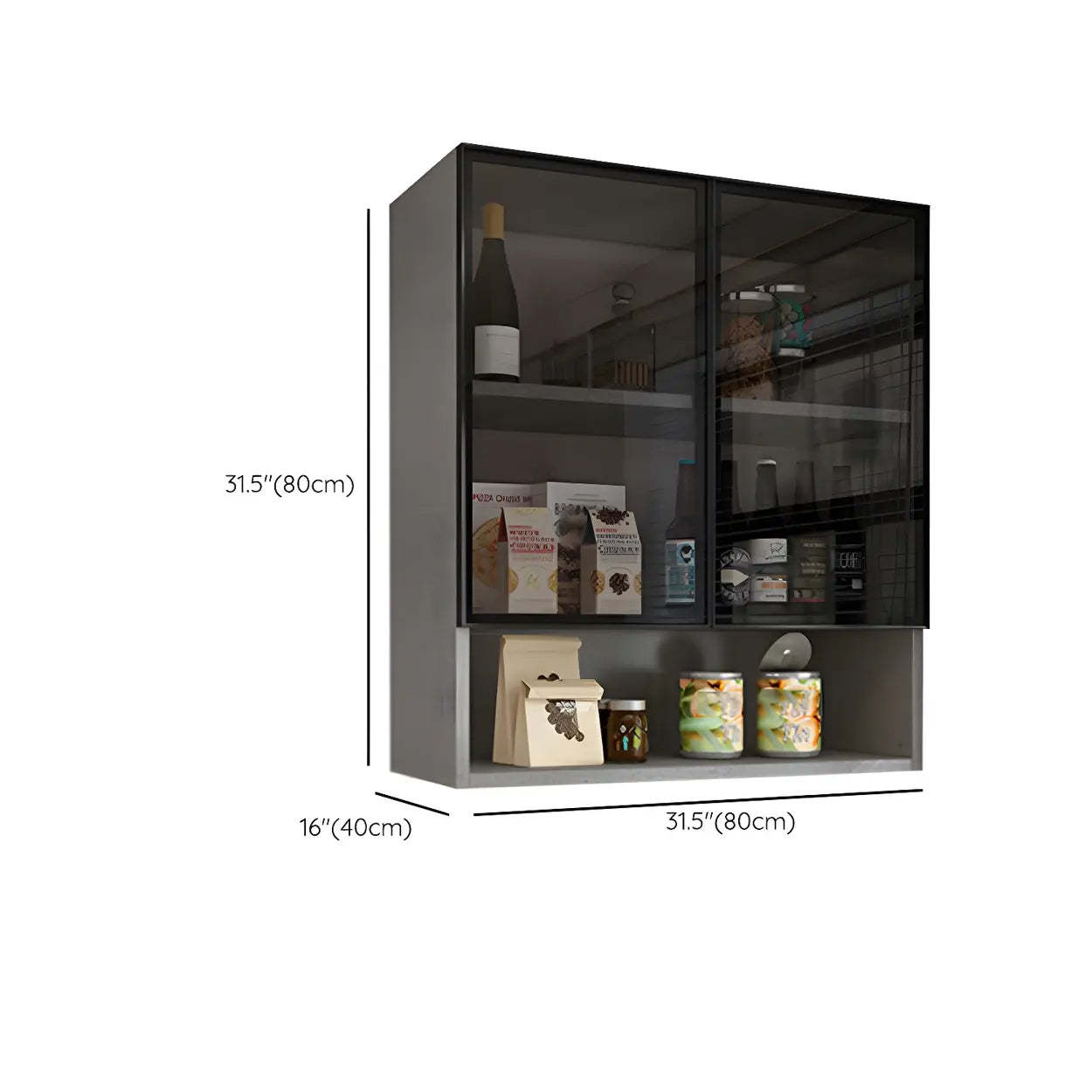 Wall-Mounted Glass Kitchen Hutch Cabinet