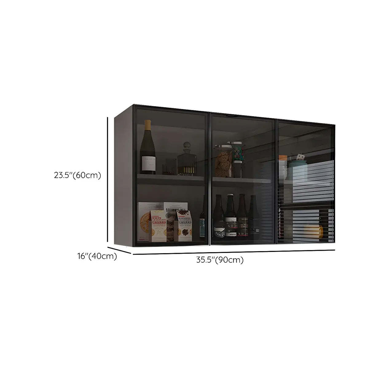 Modern hutch storage gray wine cabinets in glass — 63"L x 13"W x 24"H