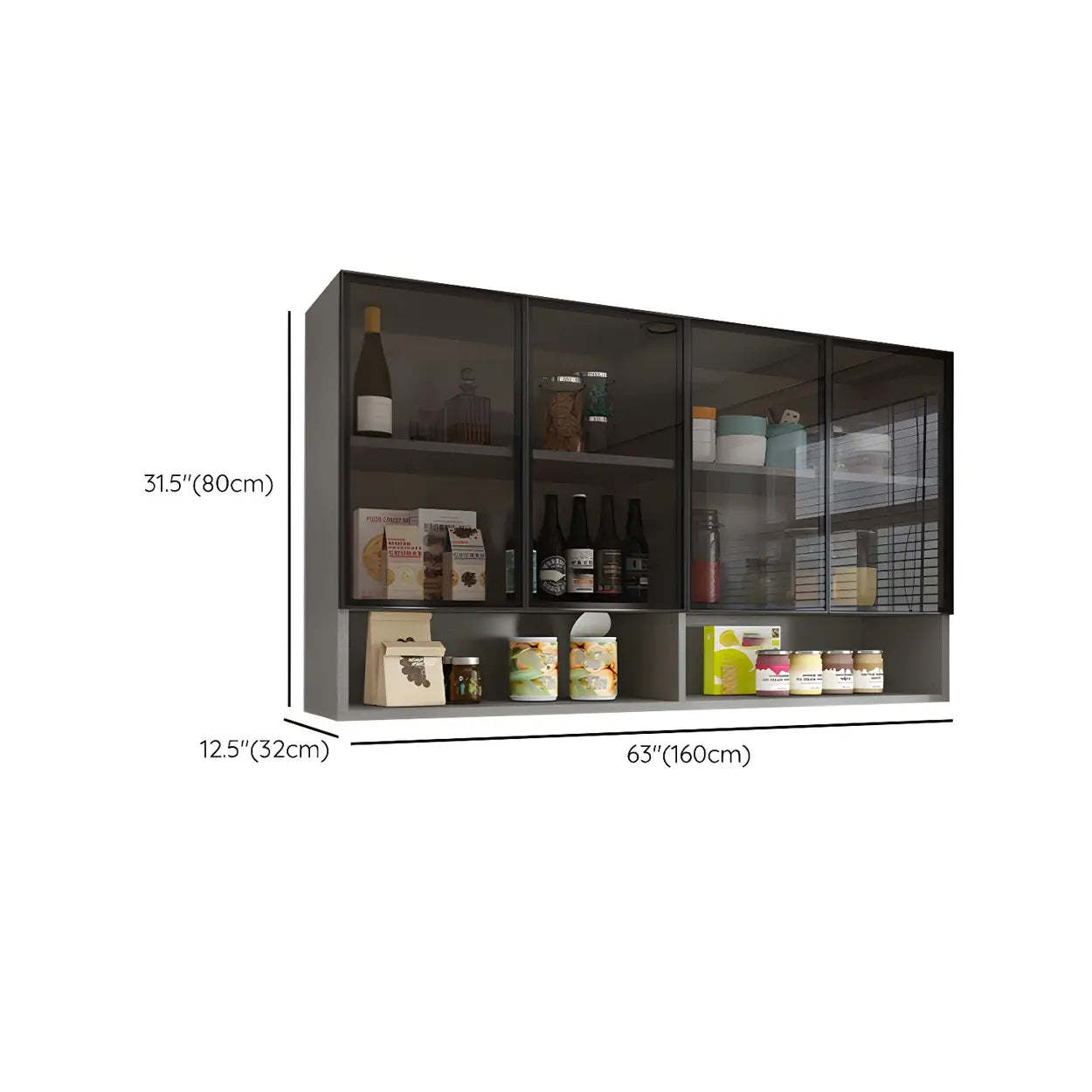 Wall-Mounted Glass Kitchen Hutch Cabinet