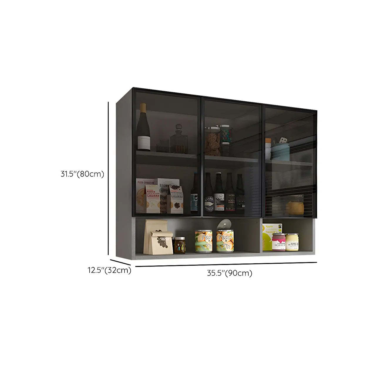 Wall-Mounted Glass Kitchen Hutch Cabinet