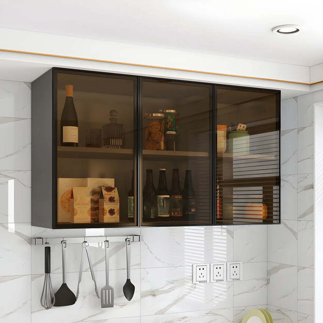 Wall-Mounted Glass Kitchen Hutch Cabinet