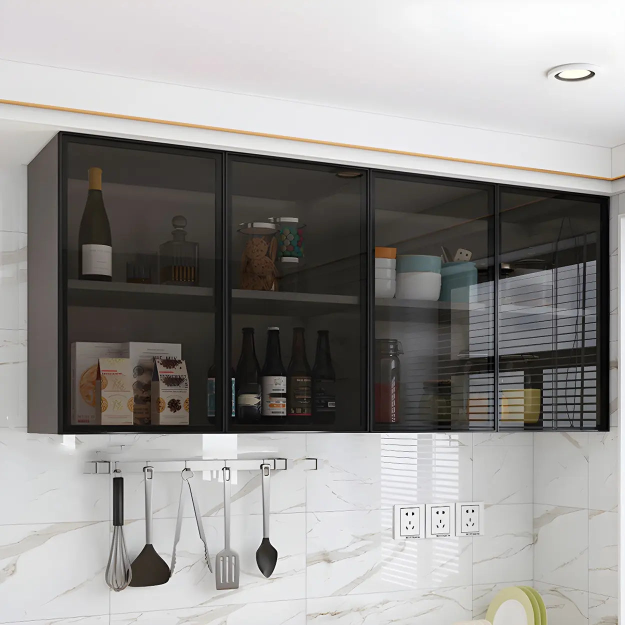 Gray modern hutch storage wine cabinets — 47"L x 16"W x 31"H