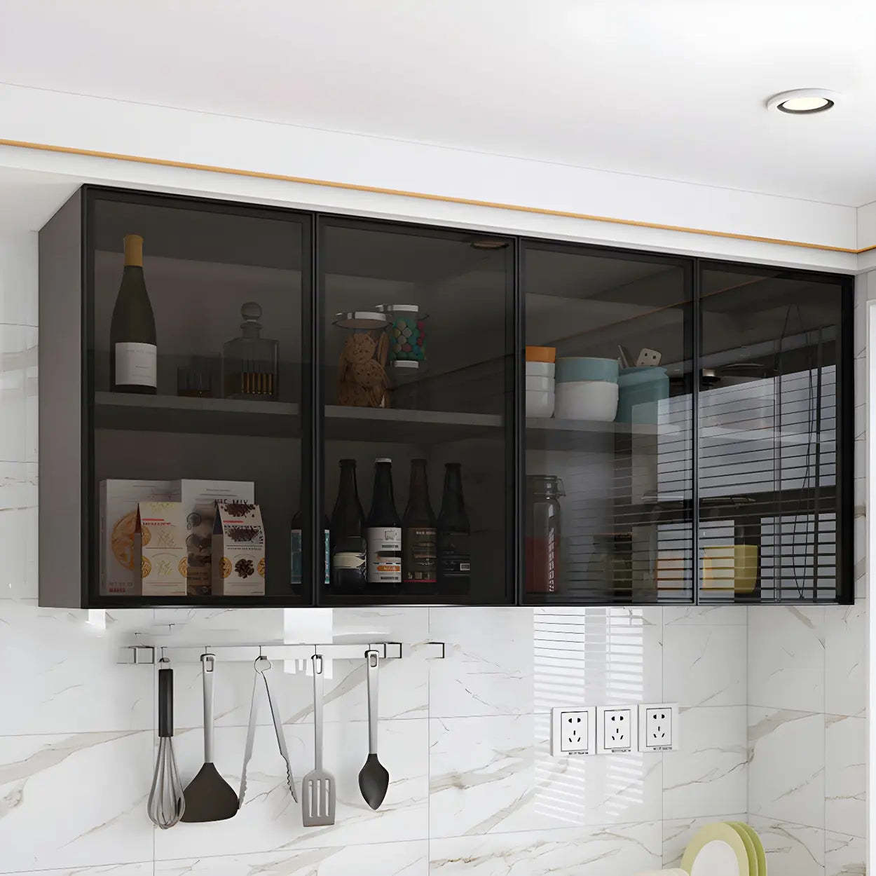 Gray modern hutch storage wine cabinets — 47"L x 16"W x 31"H