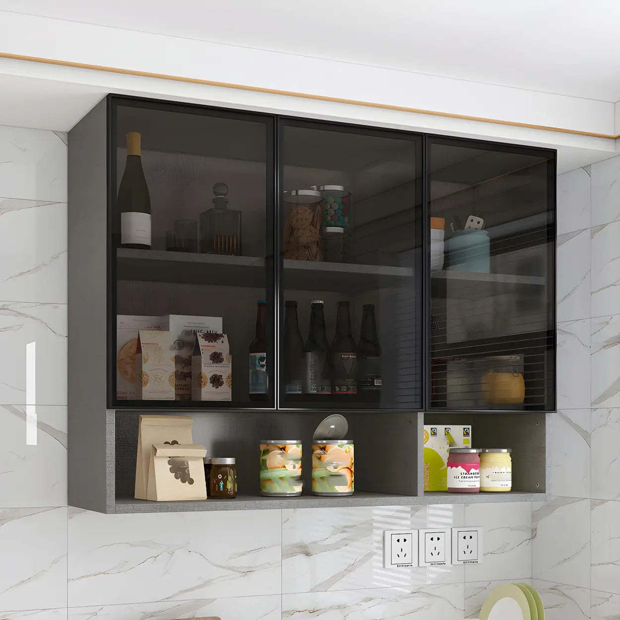 Wall-Mounted Glass Kitchen Hutch Cabinet