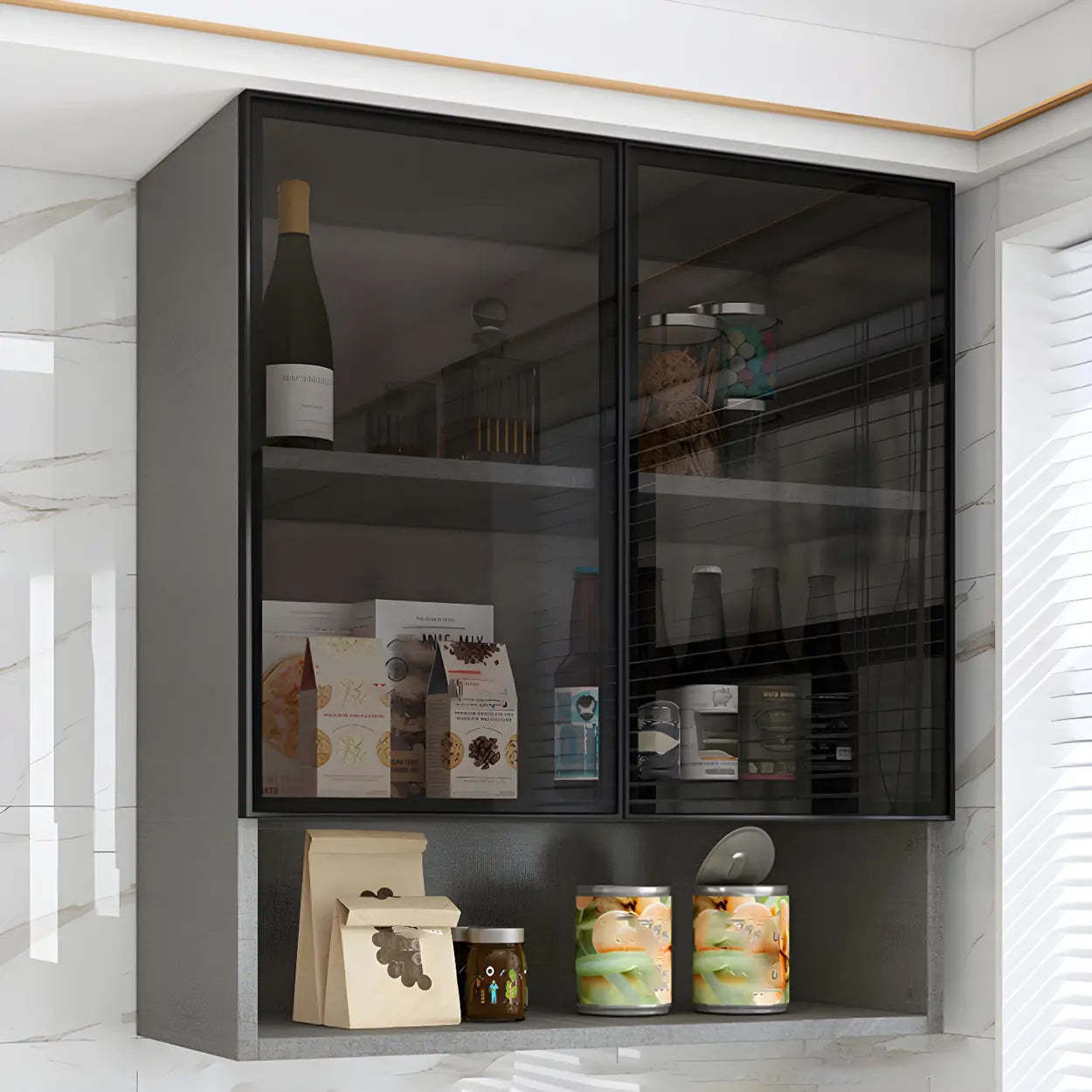 Wall-Mounted Glass Kitchen Hutch Cabinet