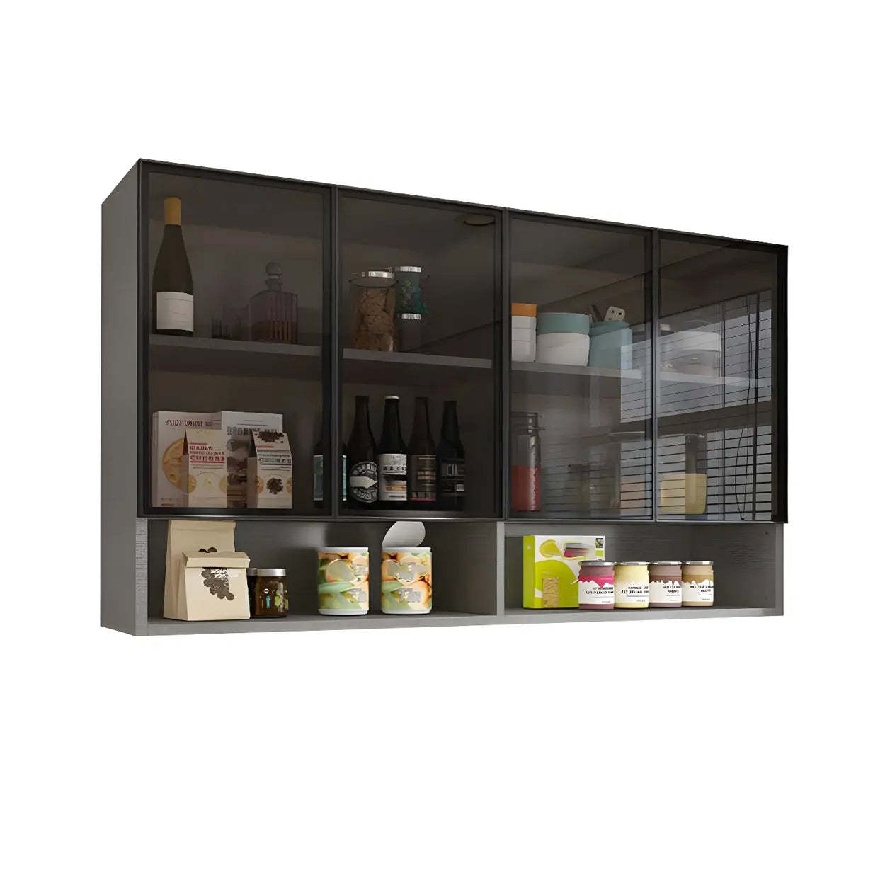 Wall-Mounted Glass Kitchen Hutch Cabinet