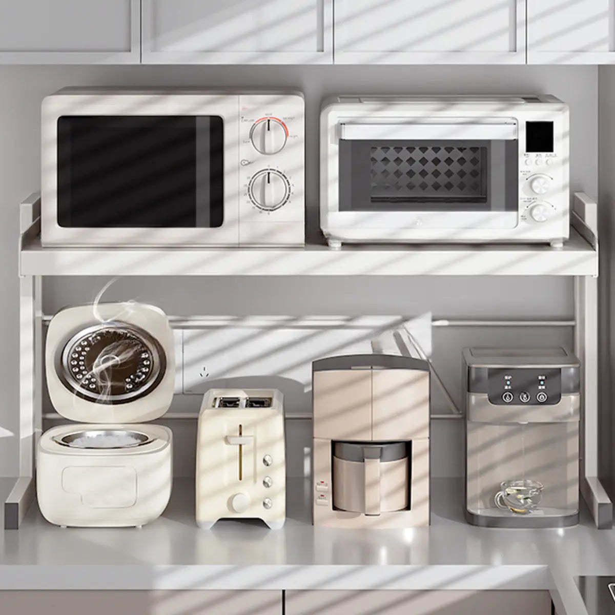 White Rust Resistant Metal Kitchen Baker's Rack — Bread Rack & Hooks