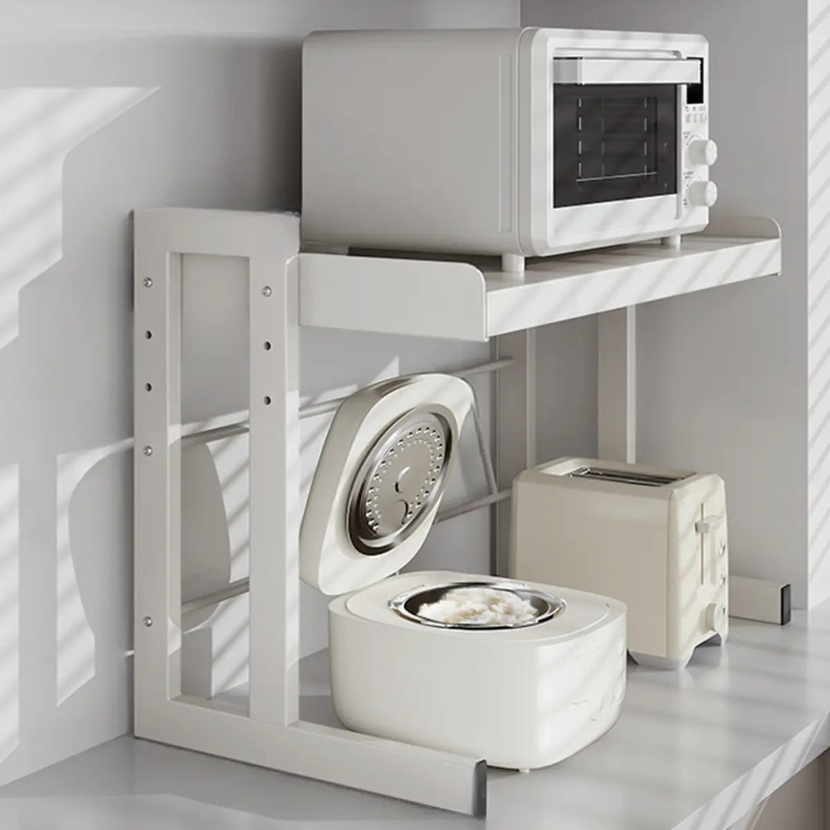 White Rust Resistant Metal Kitchen Baker's Rack — Bread Rack&Hooks&Knife Holder&Chopstick Tube&Cutting Board Rack