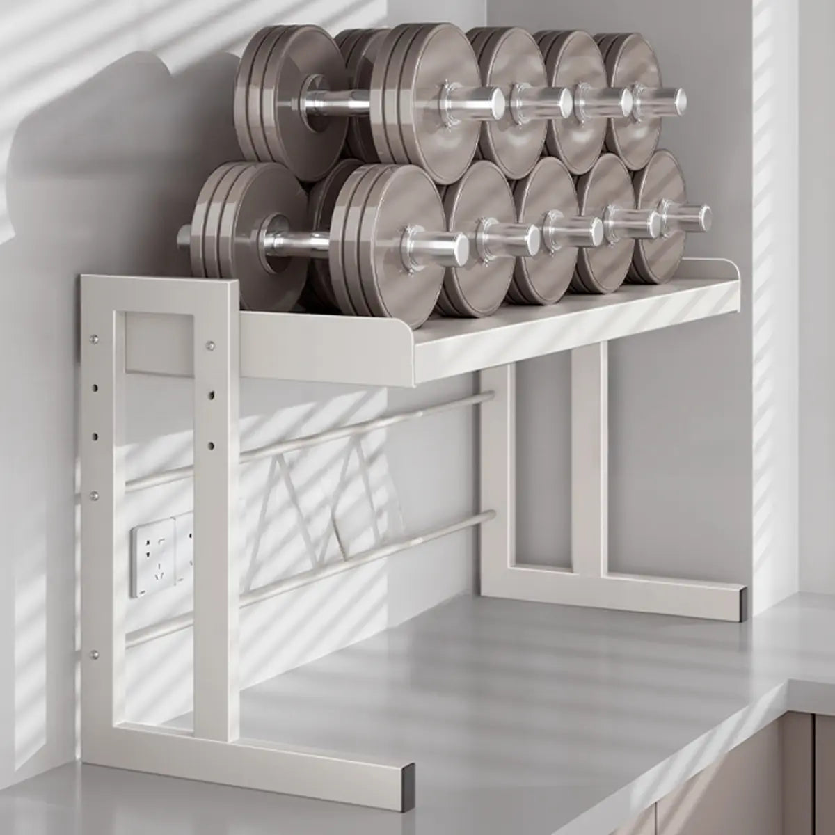 White Rust Resistant Metal Kitchen Baker's Rack — Bread Rack&Hooks&Knife Holder&Chopstick Tube&Cutting Board Rack