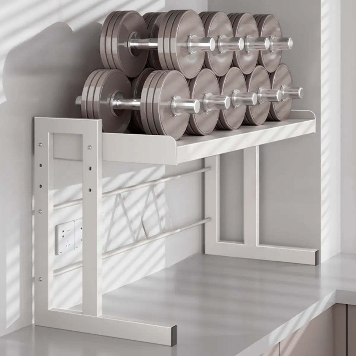 White Rust Resistant Metal Kitchen Baker's Rack — Bread Rack&Hooks&Knife Holder&Chopstick Tube&Cutting Board Rack