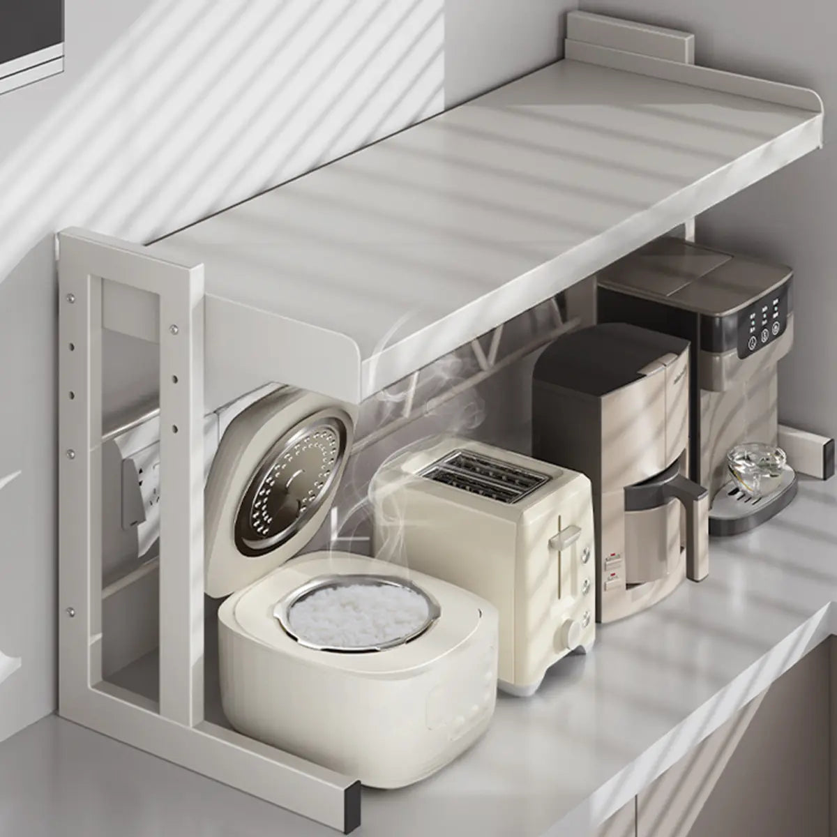 White Rust Resistant Metal Kitchen Baker's Rack — Bread Rack&Hooks&Knife Holder&Chopstick Tube&Cutting Board Rack