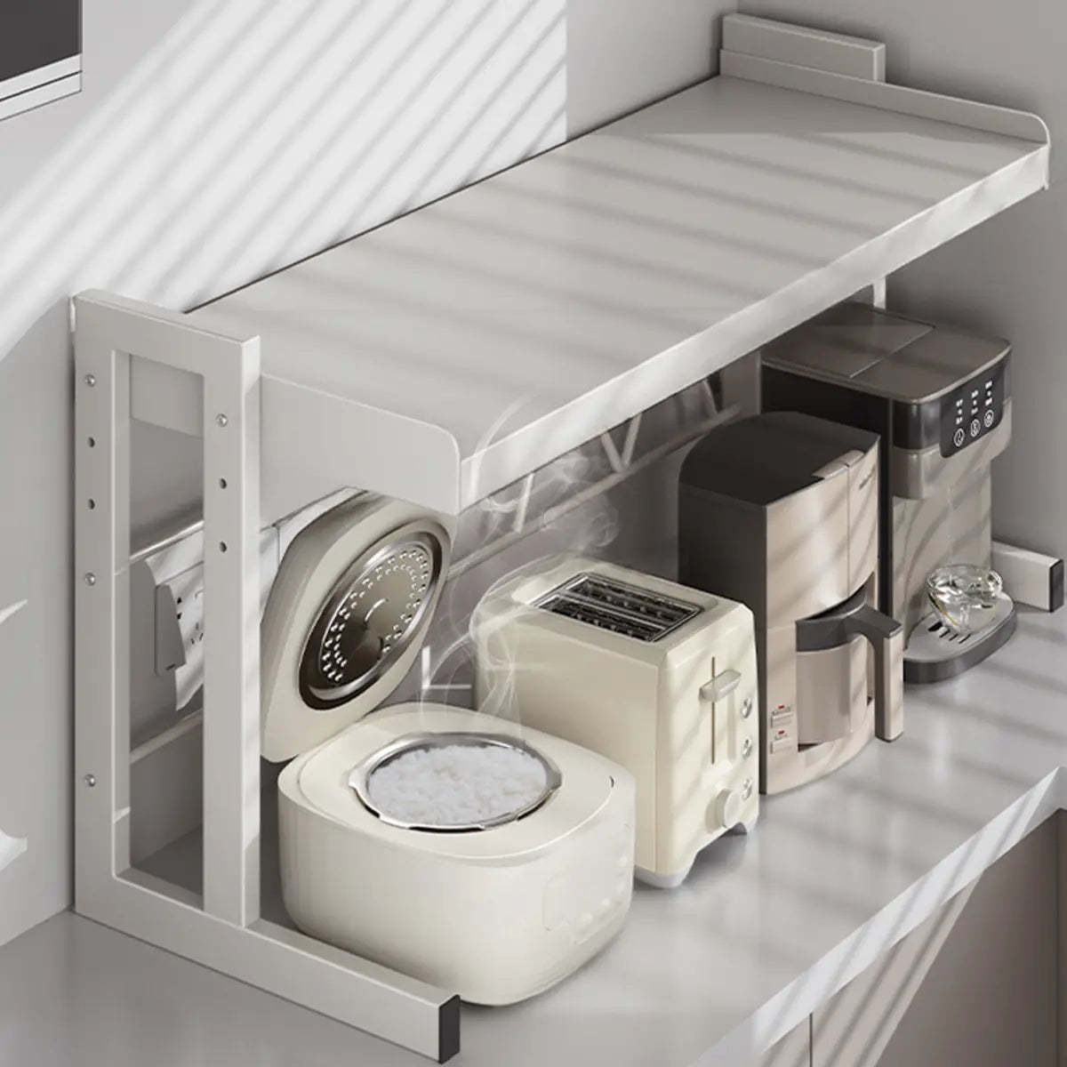 White Rust Resistant Metal Kitchen Baker's Rack — Bread Rack&Hooks&Knife Holder&Chopstick Tube&Cutting Board Rack