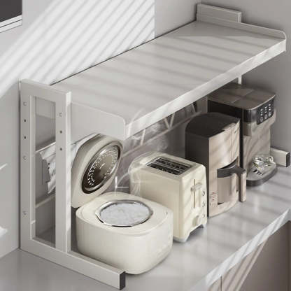 White Rust Resistant Metal Kitchen Baker's Rack — Bread Rack&Hooks&Knife Holder&Chopstick Tube&Cutting Board Rack