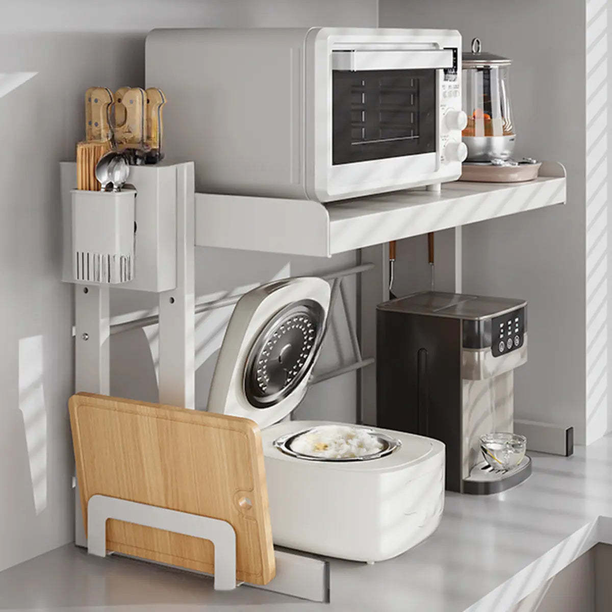 White Rust Resistant Metal Kitchen Baker's Rack — Bread Rack & Hooks