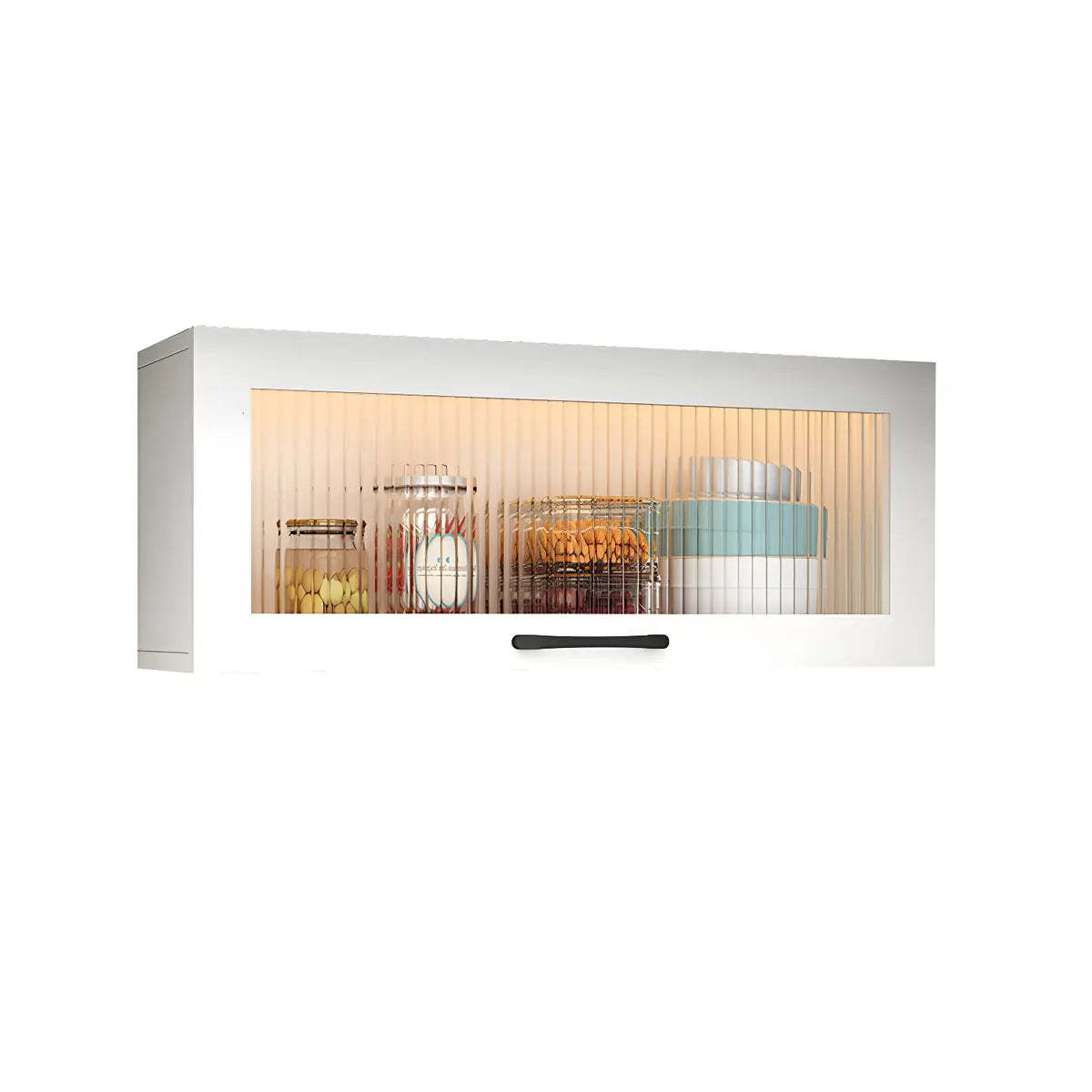 Wall-Mounted Wood China Cabinet with LED — Grey / Led Lights Not Included