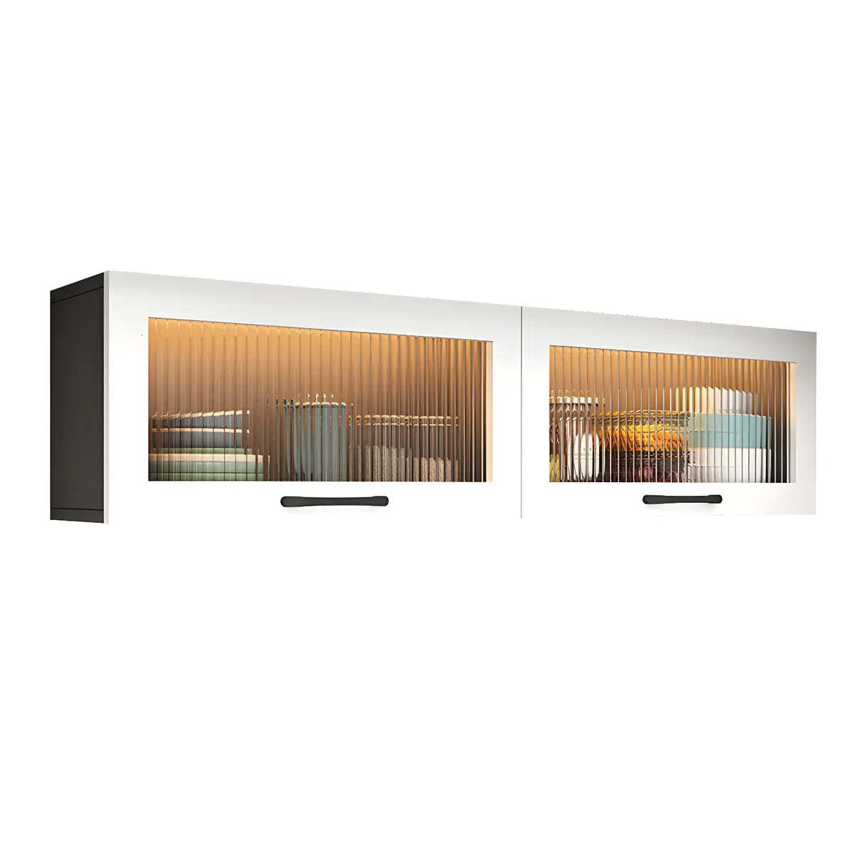 Wall-Mounted Wood China Cabinet with LED — White / Led Lights Not Included
