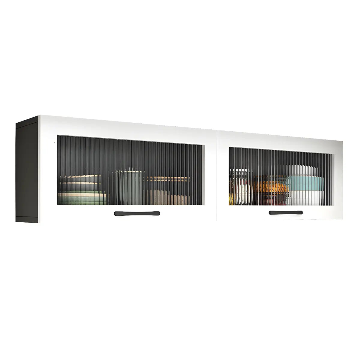 Wall-Mounted Wood China Cabinet with LED — Grey / Led Lights Included