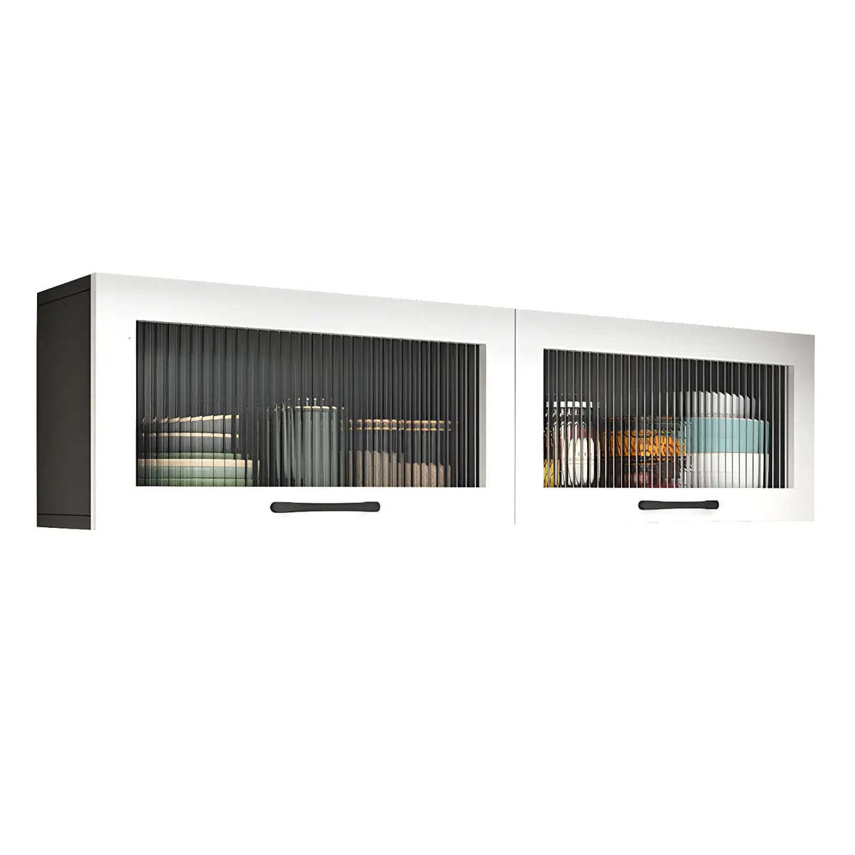 Wall-Mounted Wood China Cabinet with LED — Grey / Led Lights Included