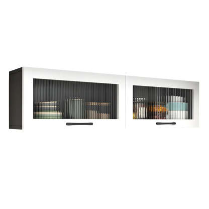 Wall-Mounted Wood China Cabinet with LED — Grey / Led Lights Included