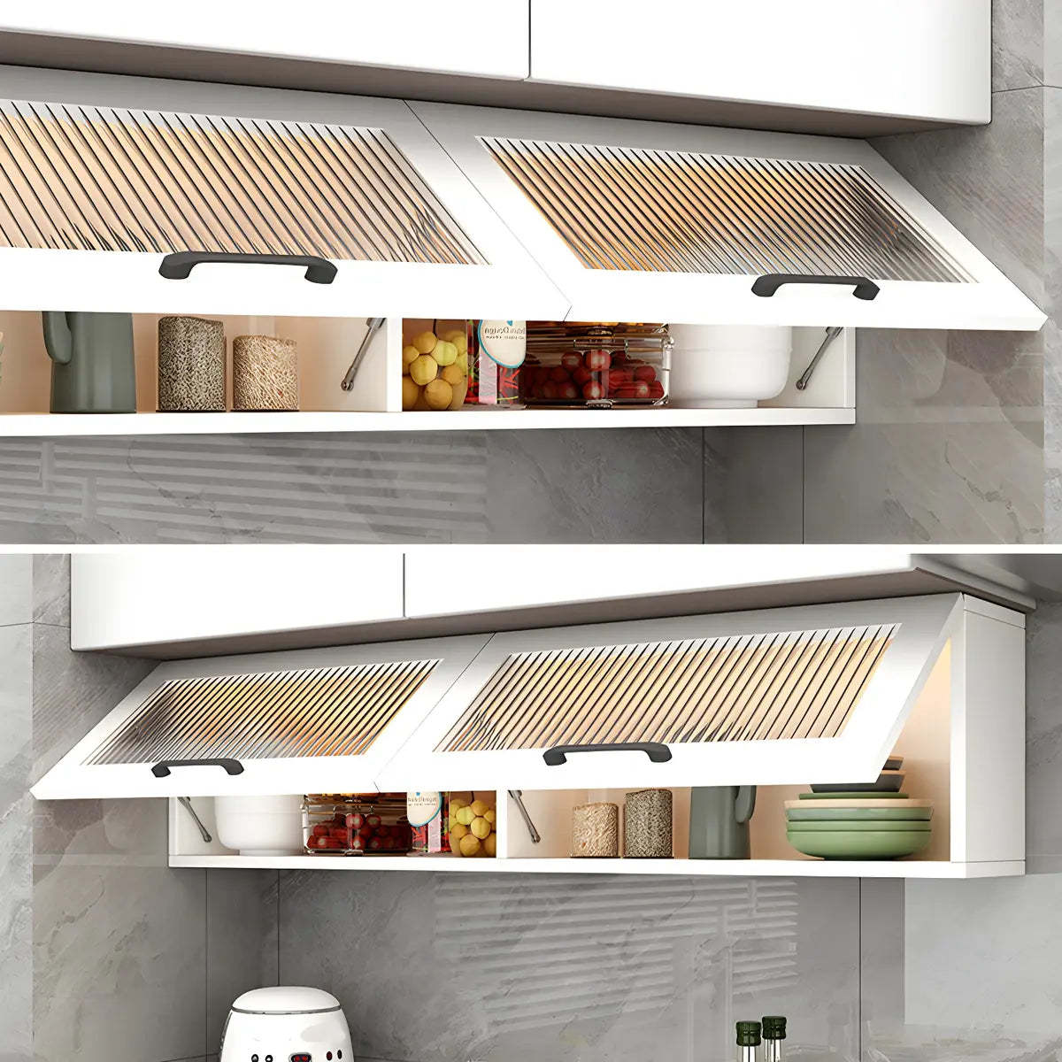 Wall-Mounted Wood China Cabinet with LED — Grey / Led Lights Not Included