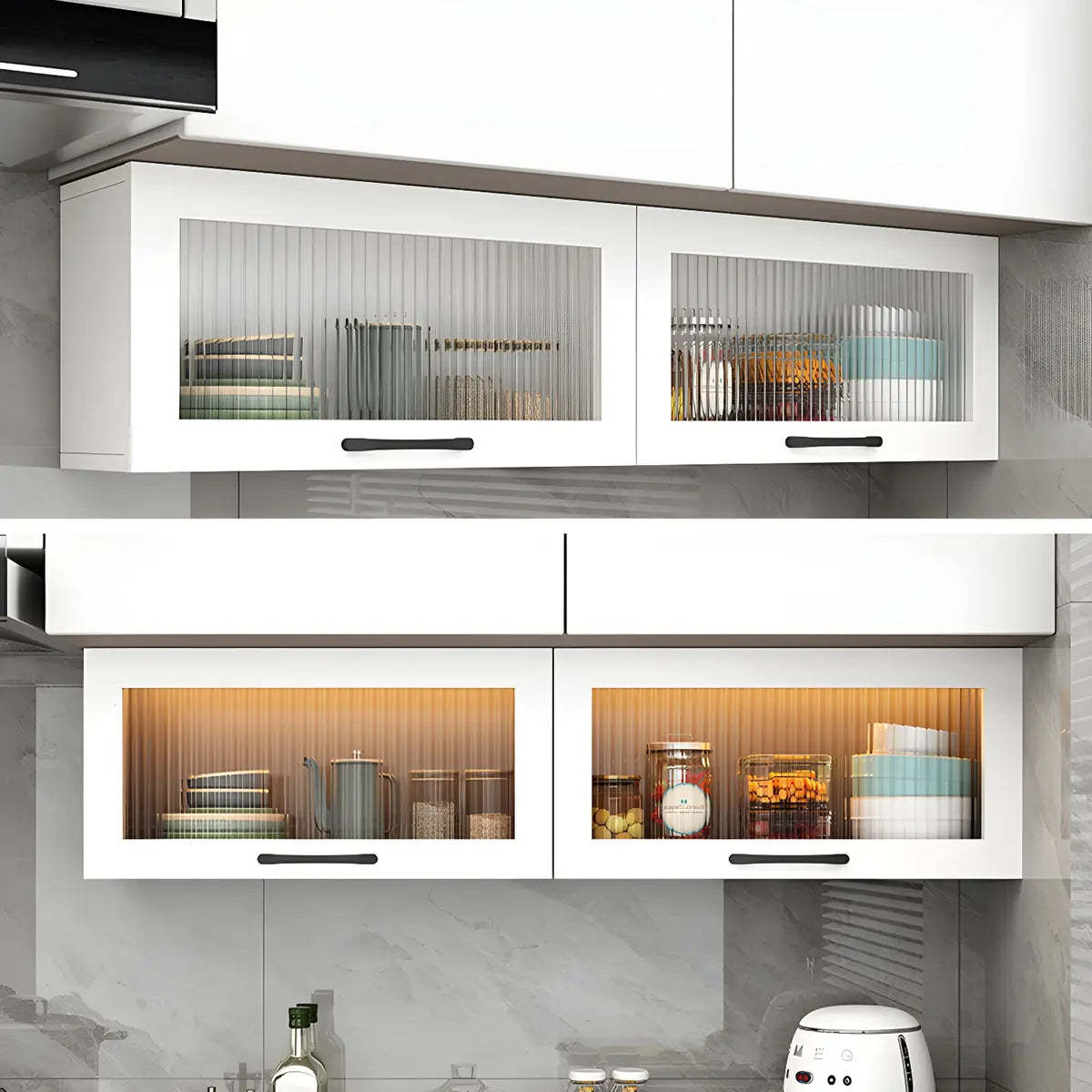 Wall-Mounted Wood China Cabinet with LED — White / Led Lights Included