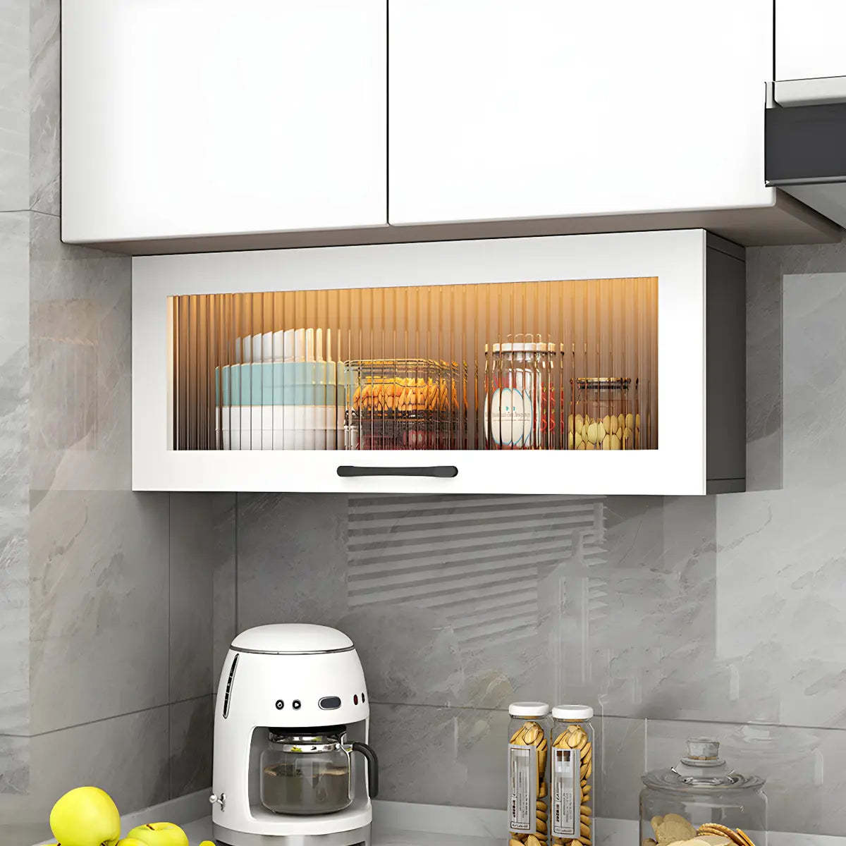 Wall-Mounted Wood China Cabinet with LED — Grey / Led Lights Included