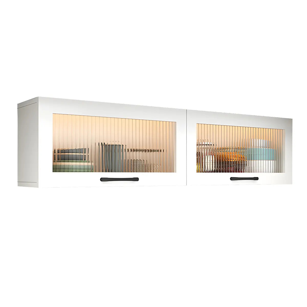 Wall-Mounted Wood China Cabinet with LED — Grey / Led Lights Not Included