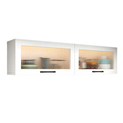 Wall-Mounted Wood China Cabinet with LED — Grey / Led Lights Not Included