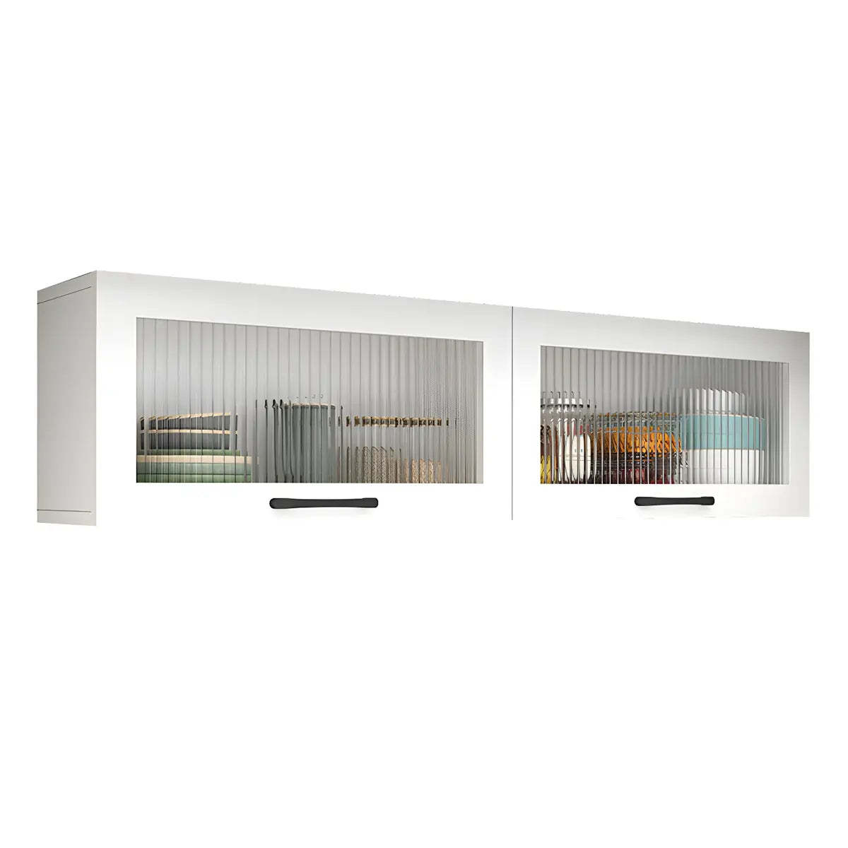 Wall-Mounted Wood China Cabinet with LED — White / Led Lights Not Included