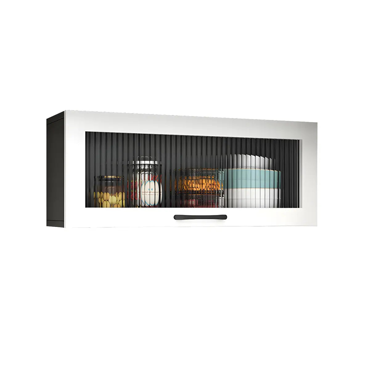 Wall-Mounted Wood China Cabinet with LED — White / Led Lights Not Included