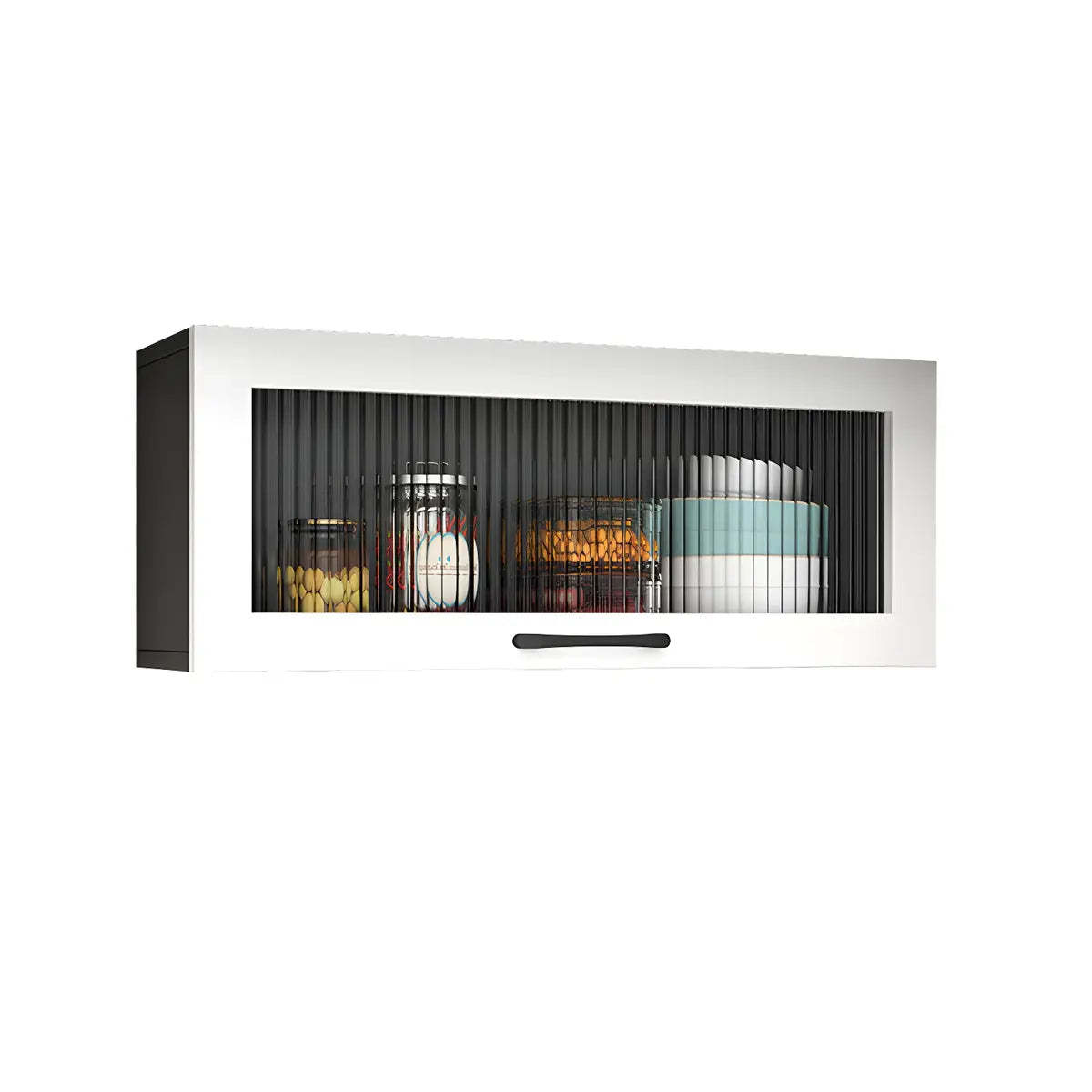 Wall-Mounted Wood China Cabinet with LED — White / Led Lights Not Included