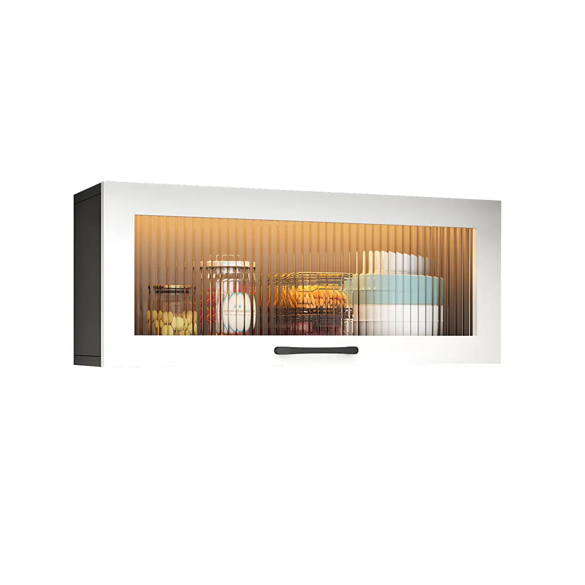 Wall-Mounted Wood China Cabinet with LED — Grey / Led Lights Included
