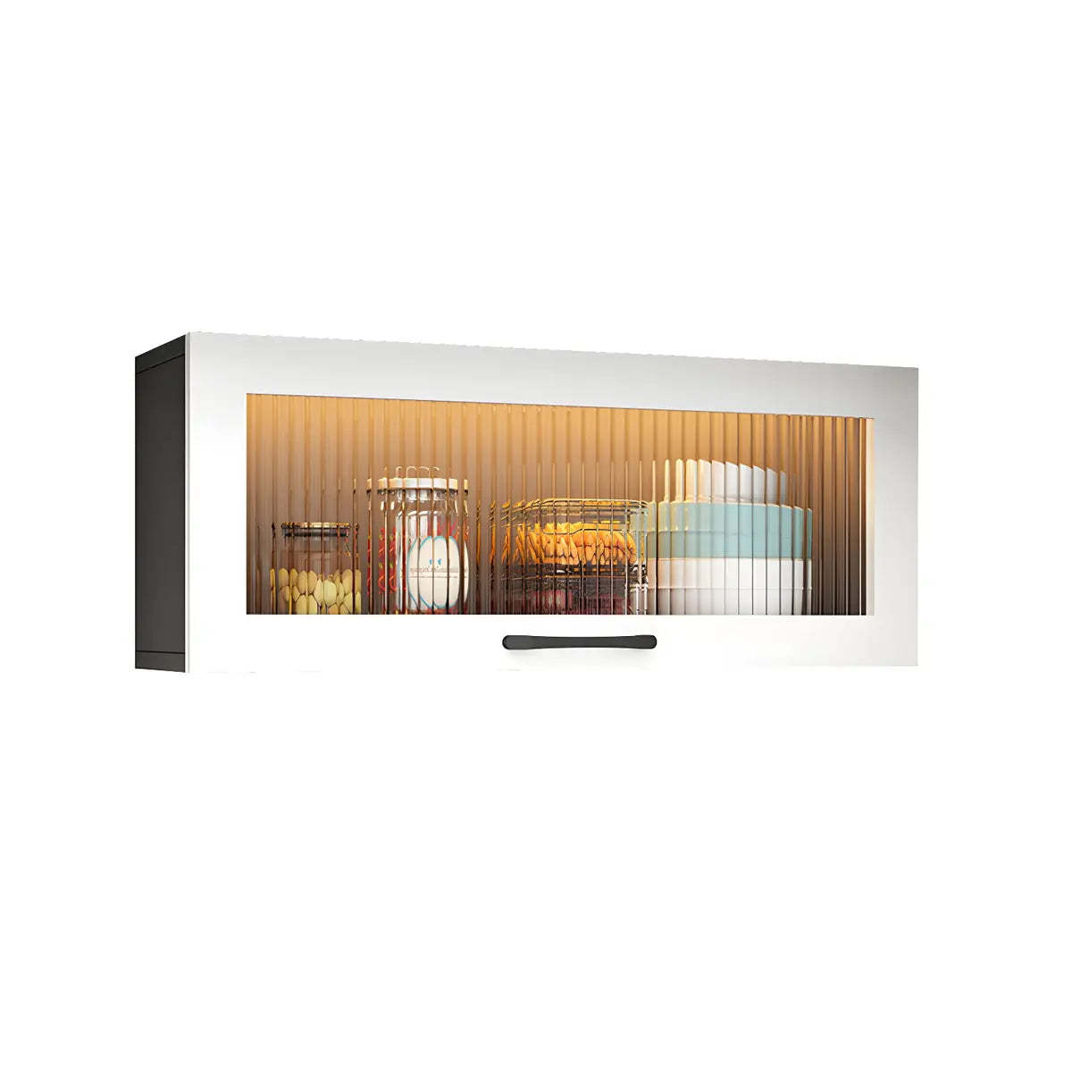 Wall-Mounted Wood China Cabinet with LED — Grey / Led Lights Included